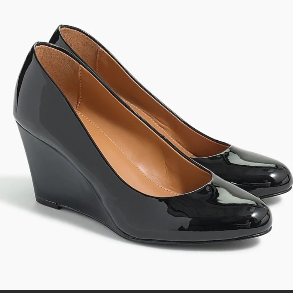 J. Crew Black Patent Sylvia Wedges. D/4/A221